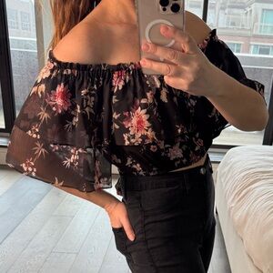Ever New Floral Off-Shoulder Ruffle Crop Top